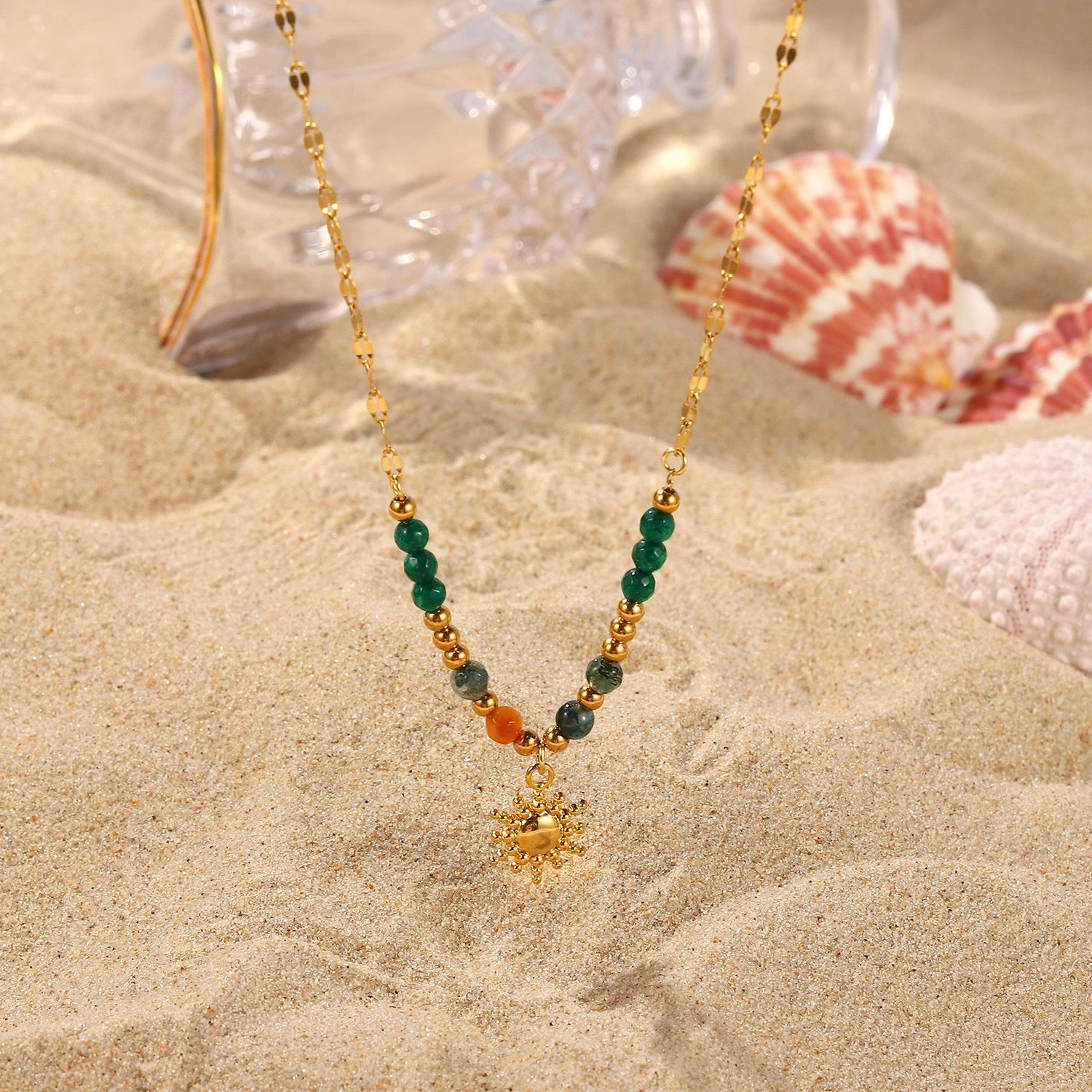 Wholesale Stainless Steel Gold Plated Sun Pendant Necklace