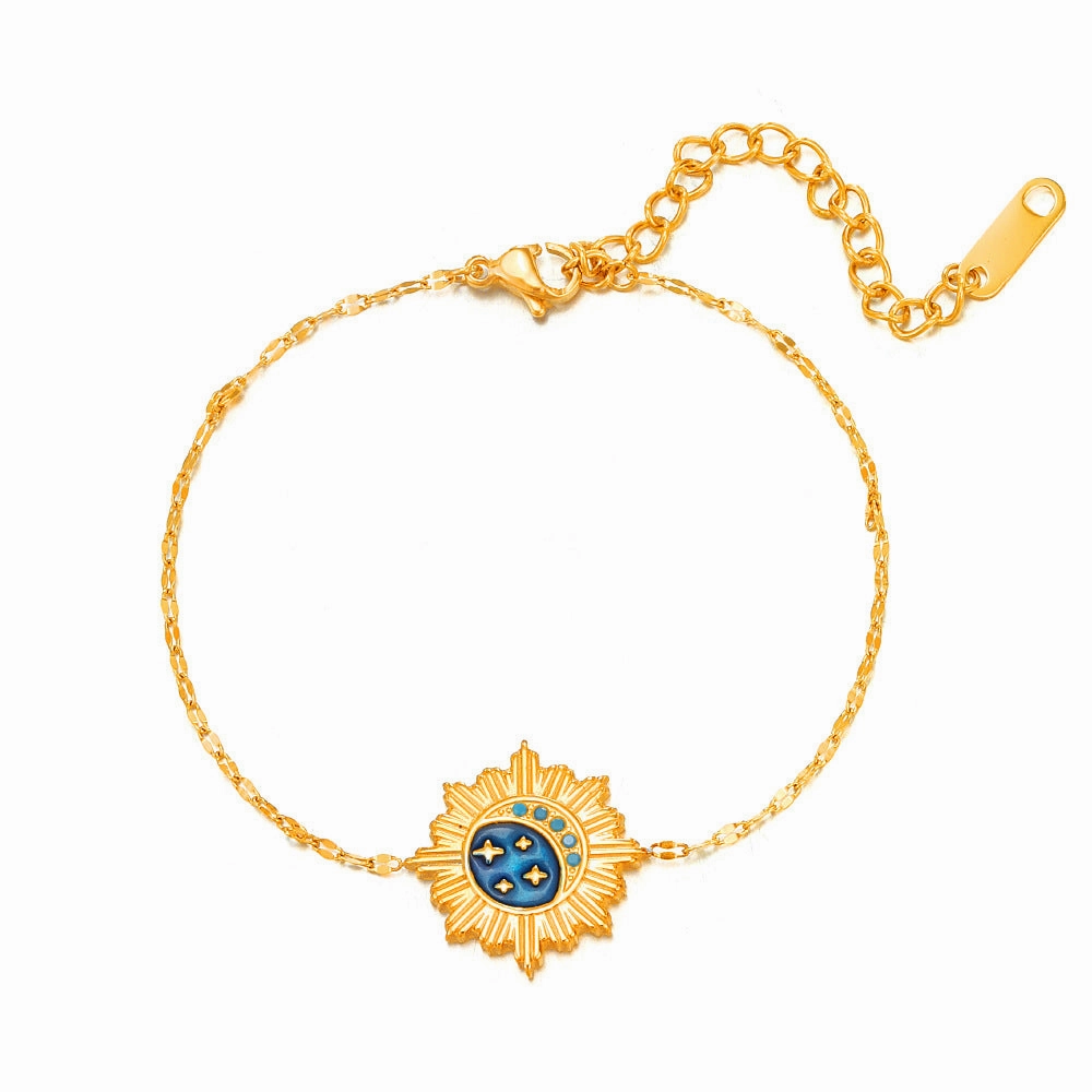 Wholesale Stainless Steel Gold Star Moon Oil Drip Bracelet