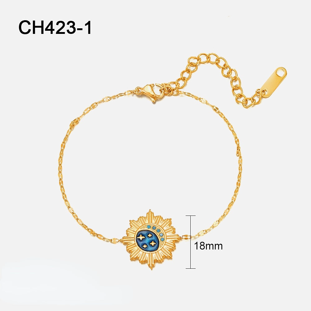 Wholesale Stainless Steel Gold Star Moon Oil Drip Bracelet