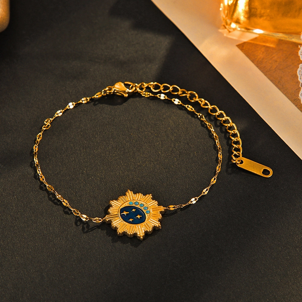 Wholesale Stainless Steel Gold Star Moon Oil Drip Bracelet