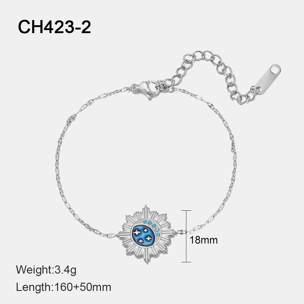 Wholesale Stainless Steel Gold Star Moon Oil Drip Bracelet