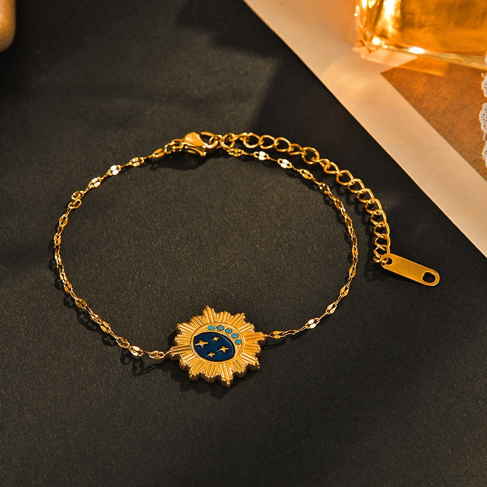 Wholesale Stainless Steel Gold Star Moon Oil Drip Bracelet