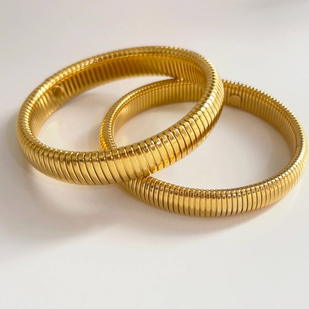 Wholesale Stainless Steel Gold Stretch Snake Bone Wide Bracelet