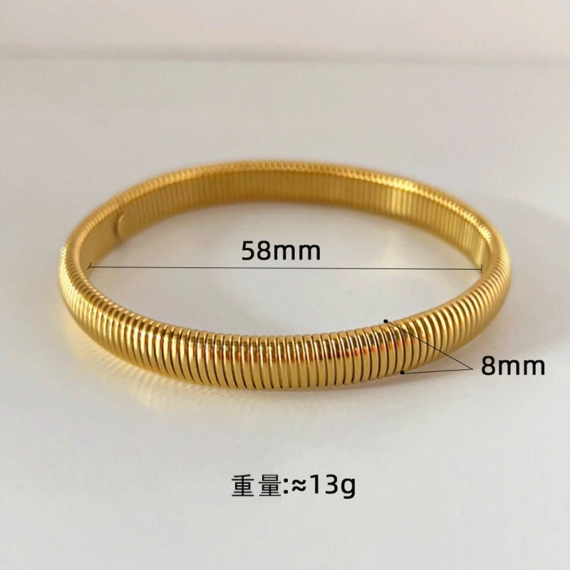 Wholesale Stainless Steel Gold Stretch Snake Bone Wide Bracelet