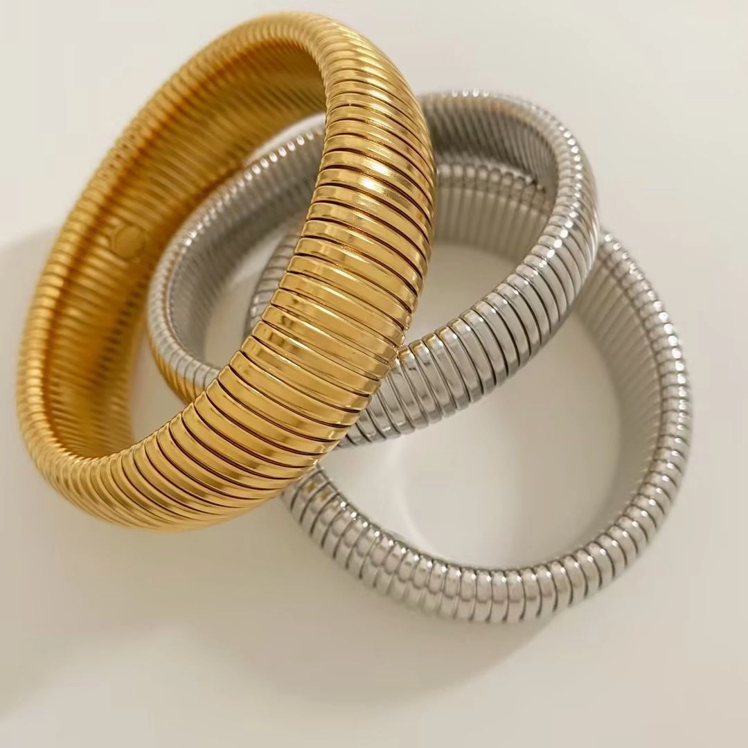 Wholesale Stainless Steel Gold Stretch Snake Bone Wide Bracelet