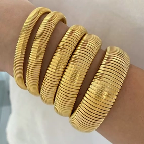 Wholesale Stainless Steel Gold Stretch Snake Bone Wide Bracelet