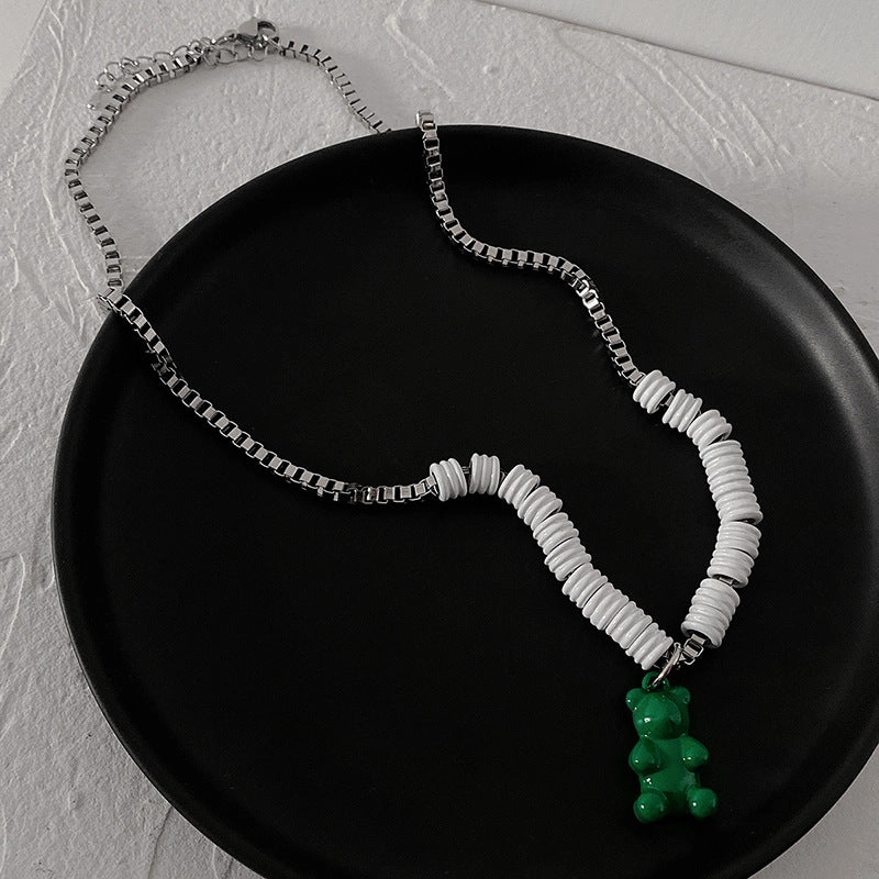 Wholesale Stainless Steel Green Bear Necklace