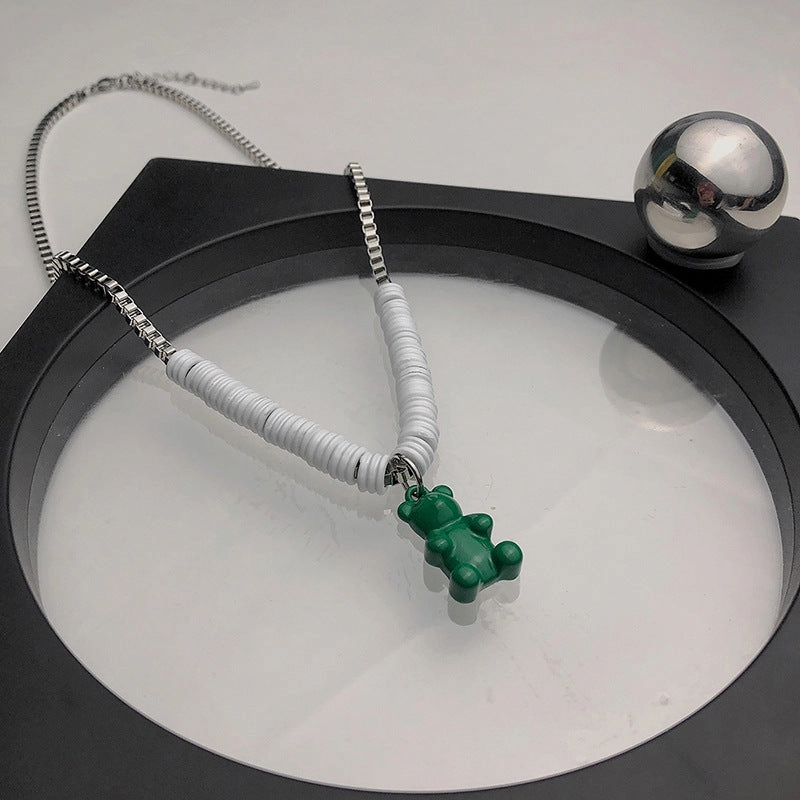 Wholesale Stainless Steel Green Bear Necklace