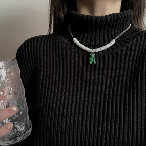 Wholesale Stainless Steel Green Bear Necklace