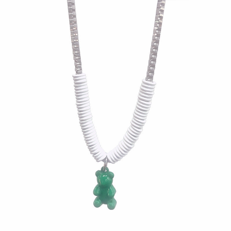 Wholesale Stainless Steel Green Bear Necklace