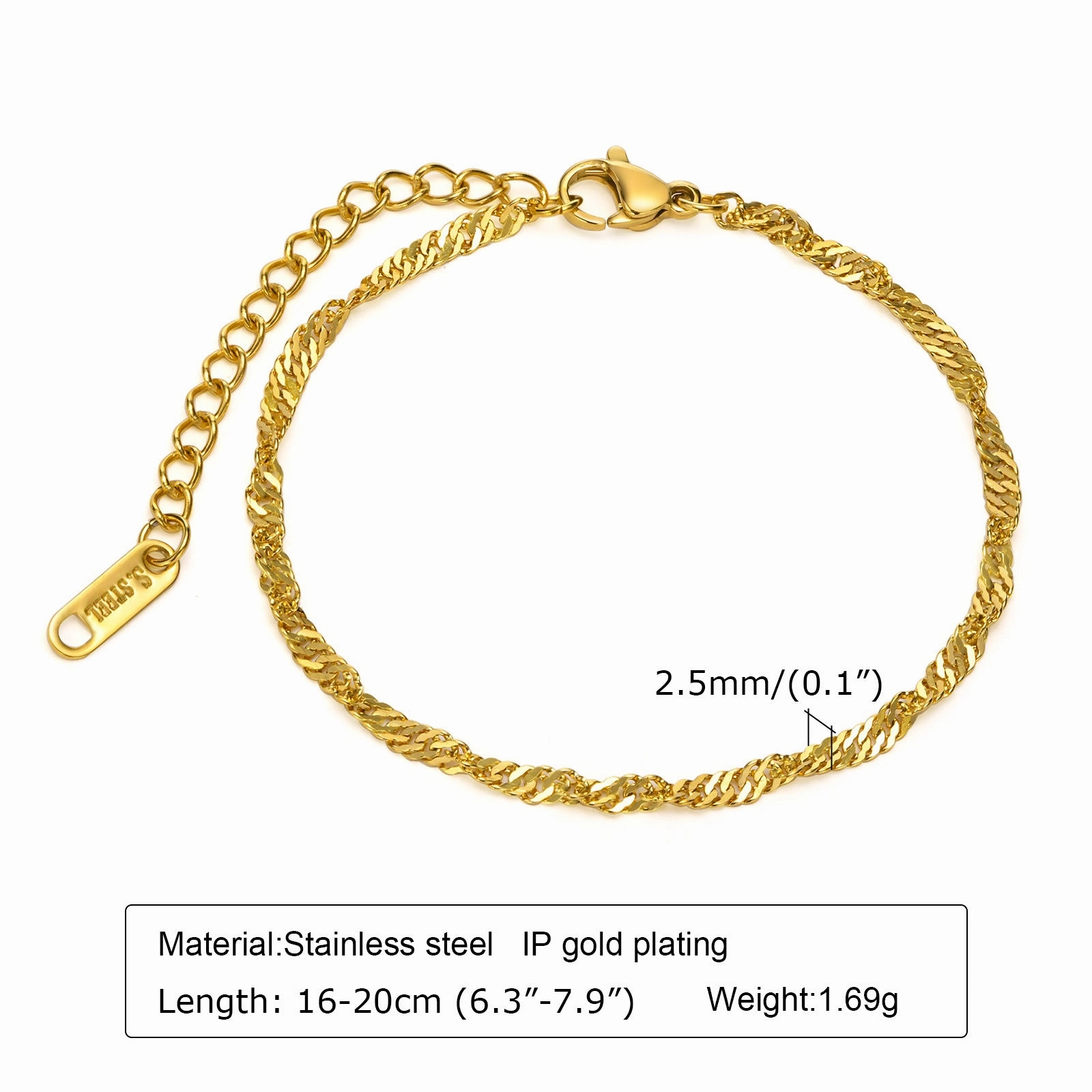 Wholesale Stainless Steel Green Zirconia Corrugated Chain Flat Snake Chain Bracelet