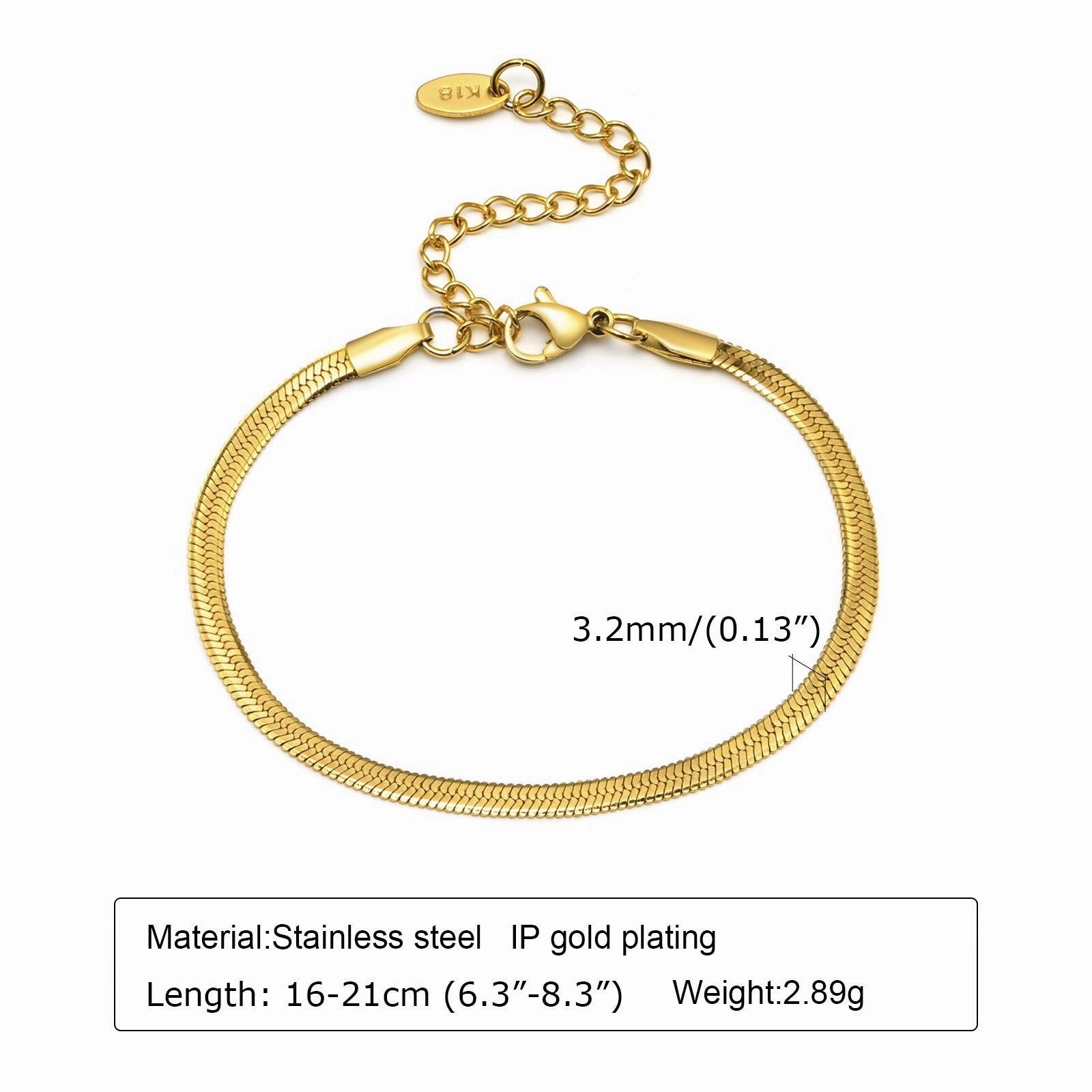 Wholesale Stainless Steel Green Zirconia Corrugated Chain Flat Snake Chain Bracelet