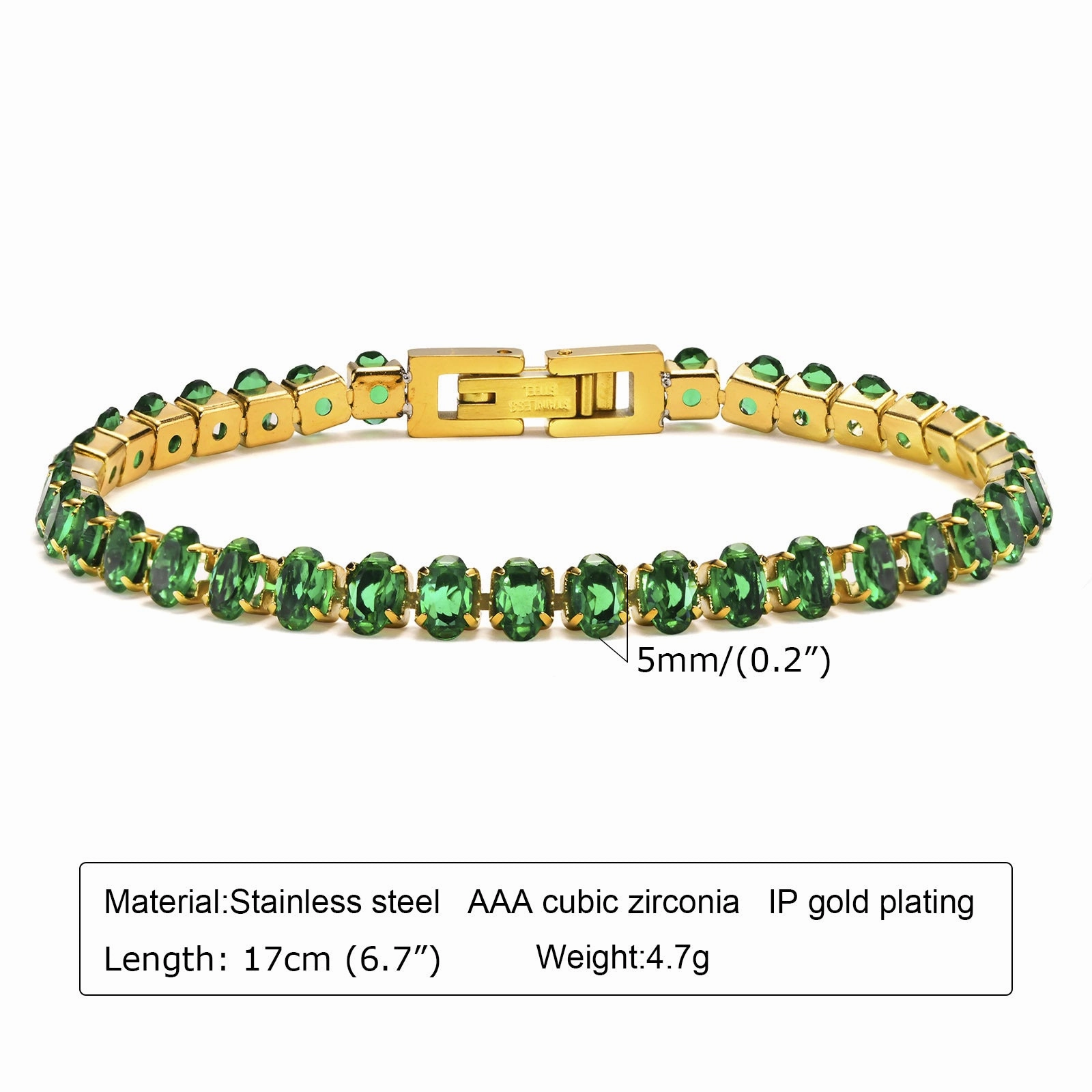 Wholesale Stainless Steel Green Zirconia Corrugated Chain Flat Snake Chain Bracelet