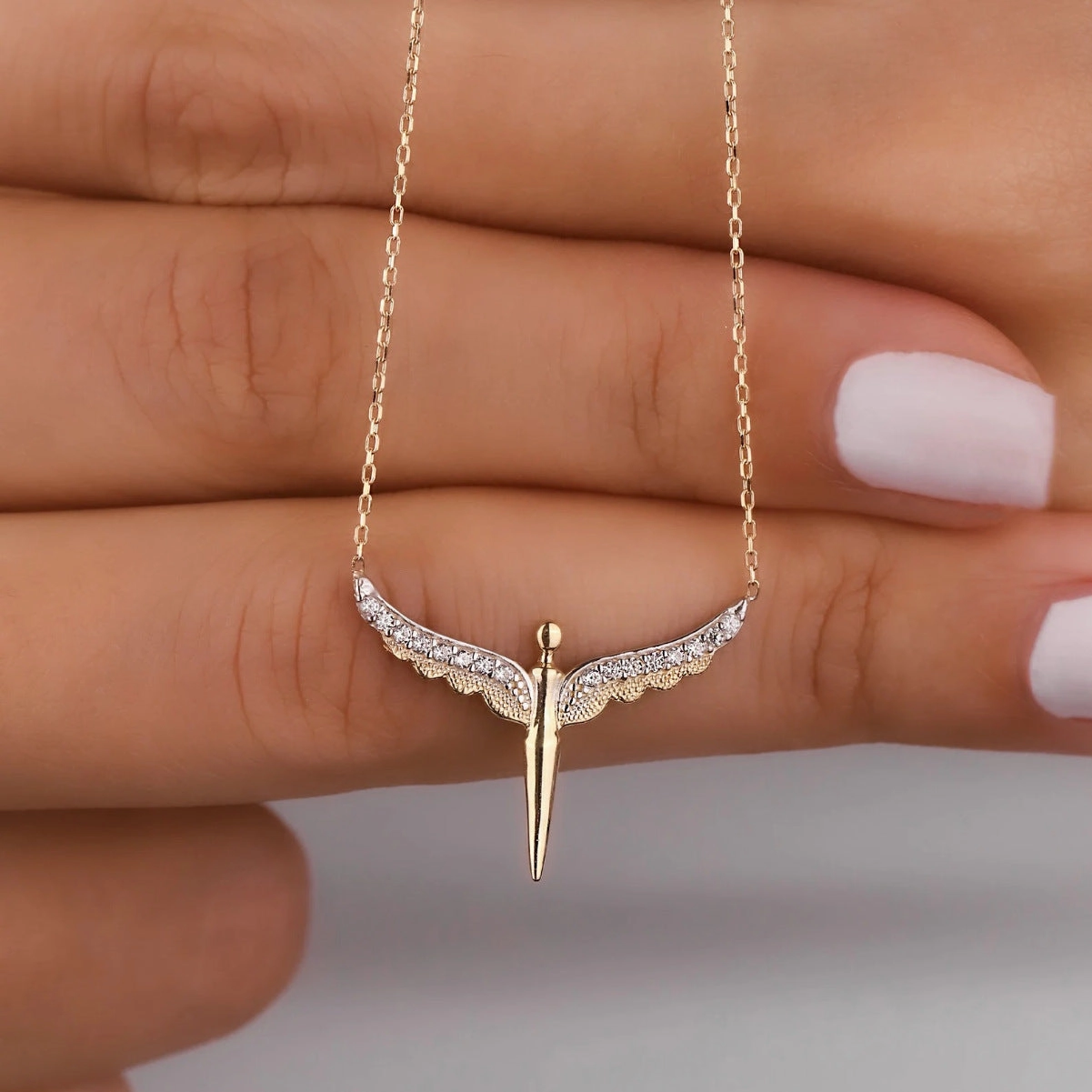 Wholesale Stainless Steel Guardian Angel Wings Pendant Sweater Chain