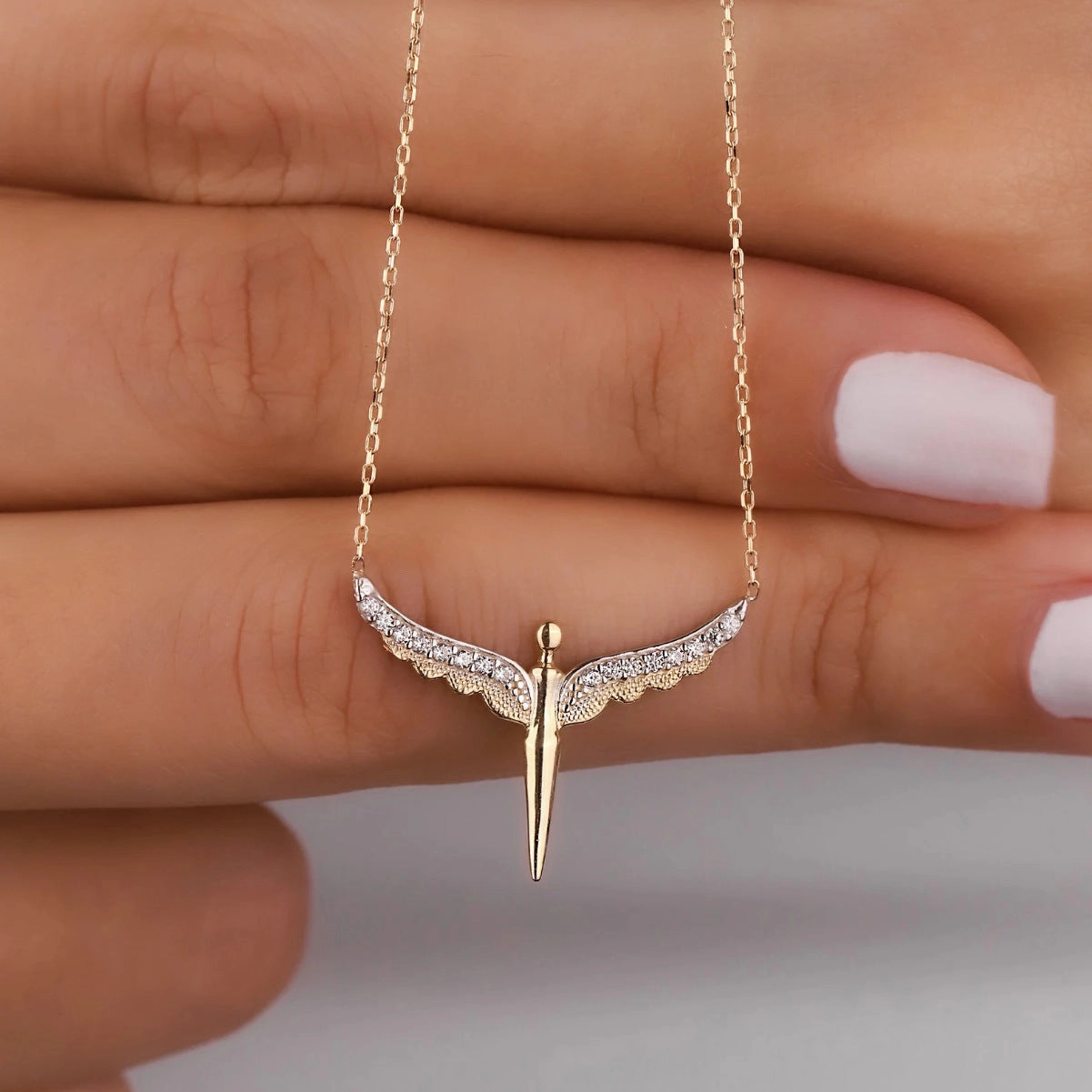 Wholesale Stainless Steel Guardian Angel Wings Pendant Sweater Chain