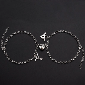 Wholesale Stainless Steel Heart Shape Magnetic Lock Key Bracelet Set