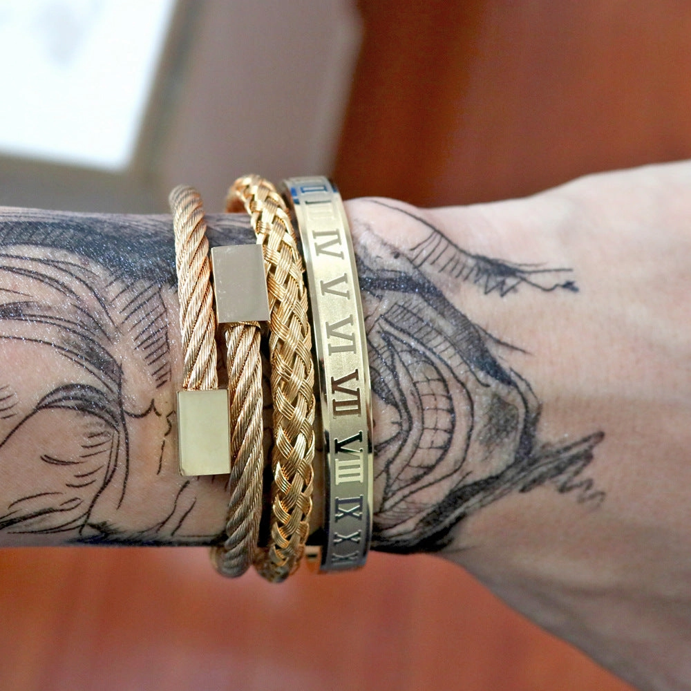Wholesale Stainless Steel Hex Roman Numeral Bracelet