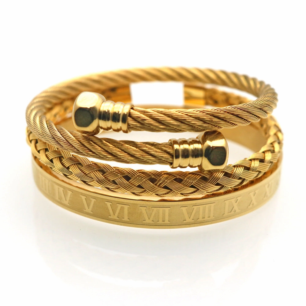Wholesale Stainless Steel Hex Roman Numeral Bracelet
