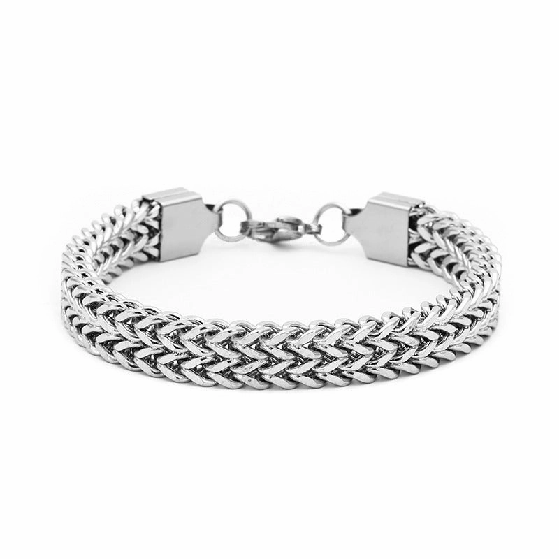 Wholesale Stainless steel hip-hop double row positive and negative chain braided bracelet