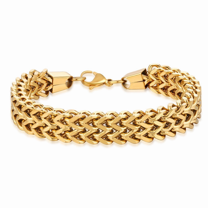 Wholesale Stainless steel hip-hop double row positive and negative chain braided bracelet