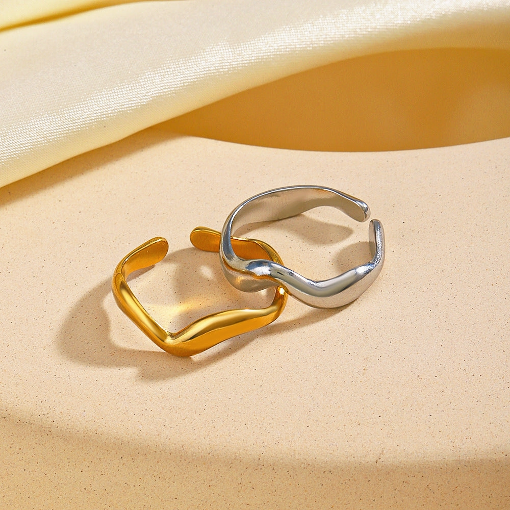 Wholesale Stainless Steel Irregular Shaped Adjustable Gold Plated Ring