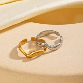 Wholesale Stainless Steel Irregular Shaped Adjustable Gold Plated Ring