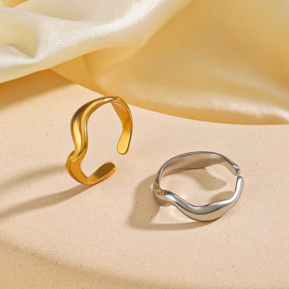 Wholesale Stainless Steel Irregular Shaped Adjustable Gold Plated Ring