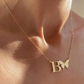 Wholesale Stainless Steel Letter Butterfly Clavicle Chain Necklace