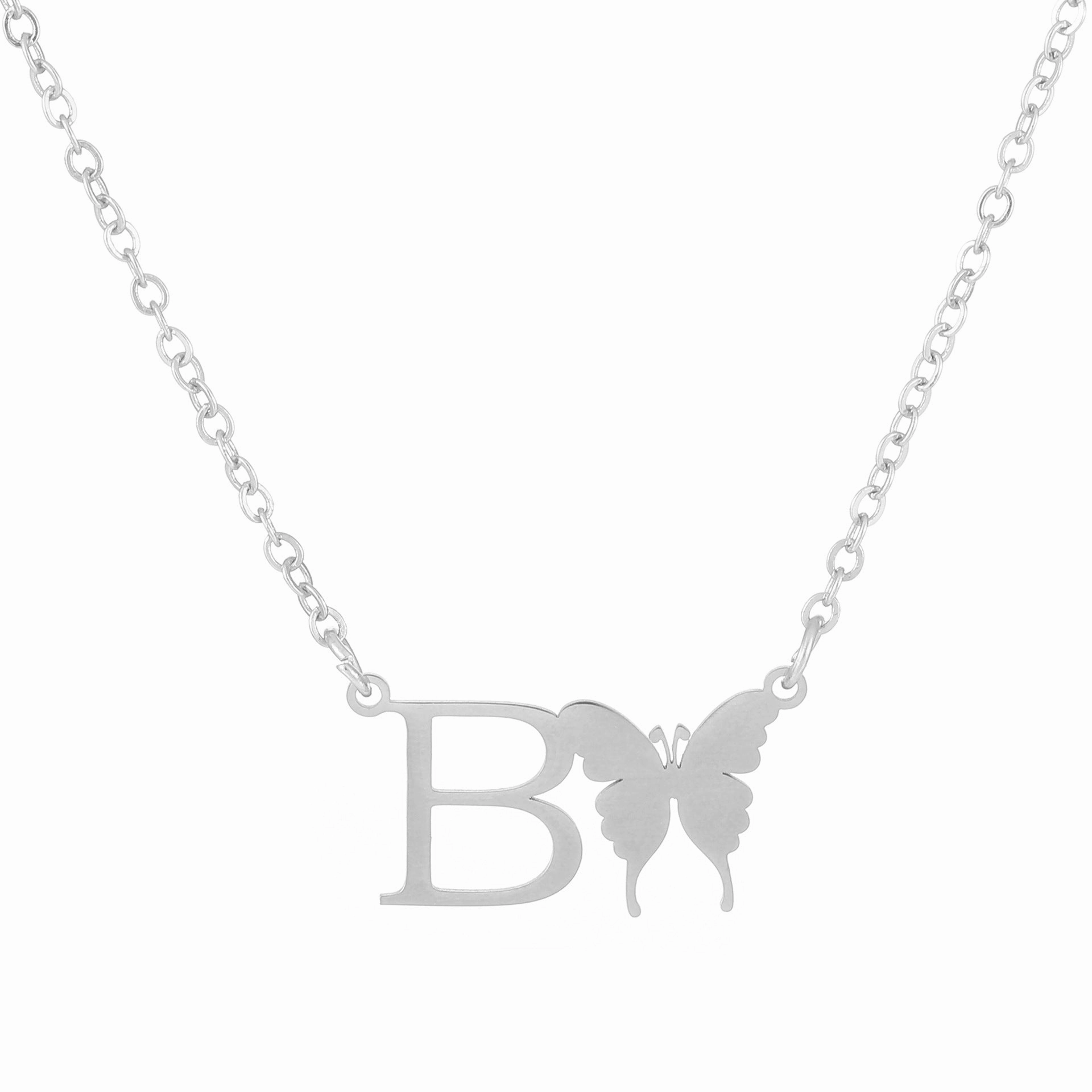 Wholesale Stainless Steel Letter Butterfly Clavicle Chain Necklace