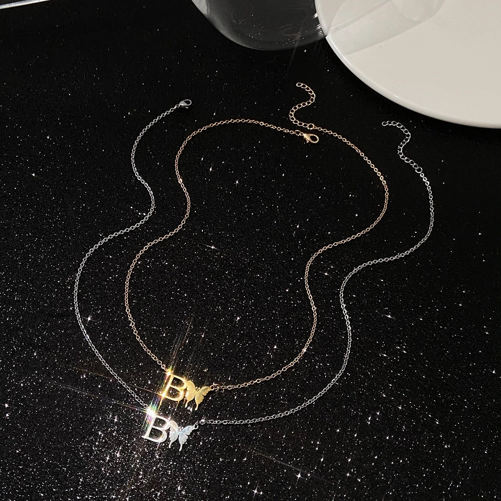 Wholesale Stainless Steel Letter Butterfly Clavicle Chain Necklace