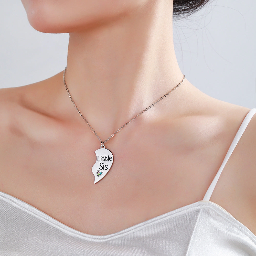 Wholesale Stainless Steel Lettering Heart Necklaces 2-Pack
