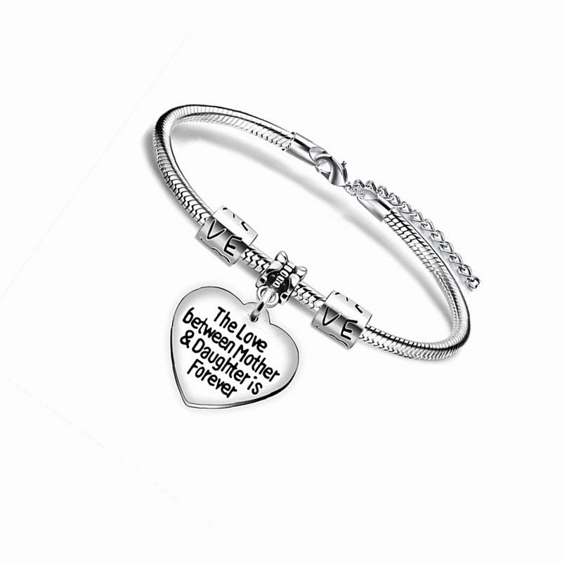 Wholesale Stainless Steel Lettering Heart Pendant Bracelet