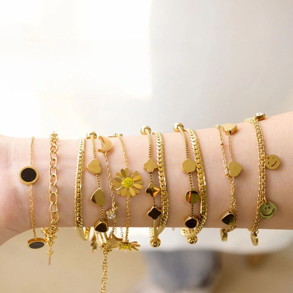 Wholesale Stainless Steel Love Circular Geometric Shell Double Layer Bracelet