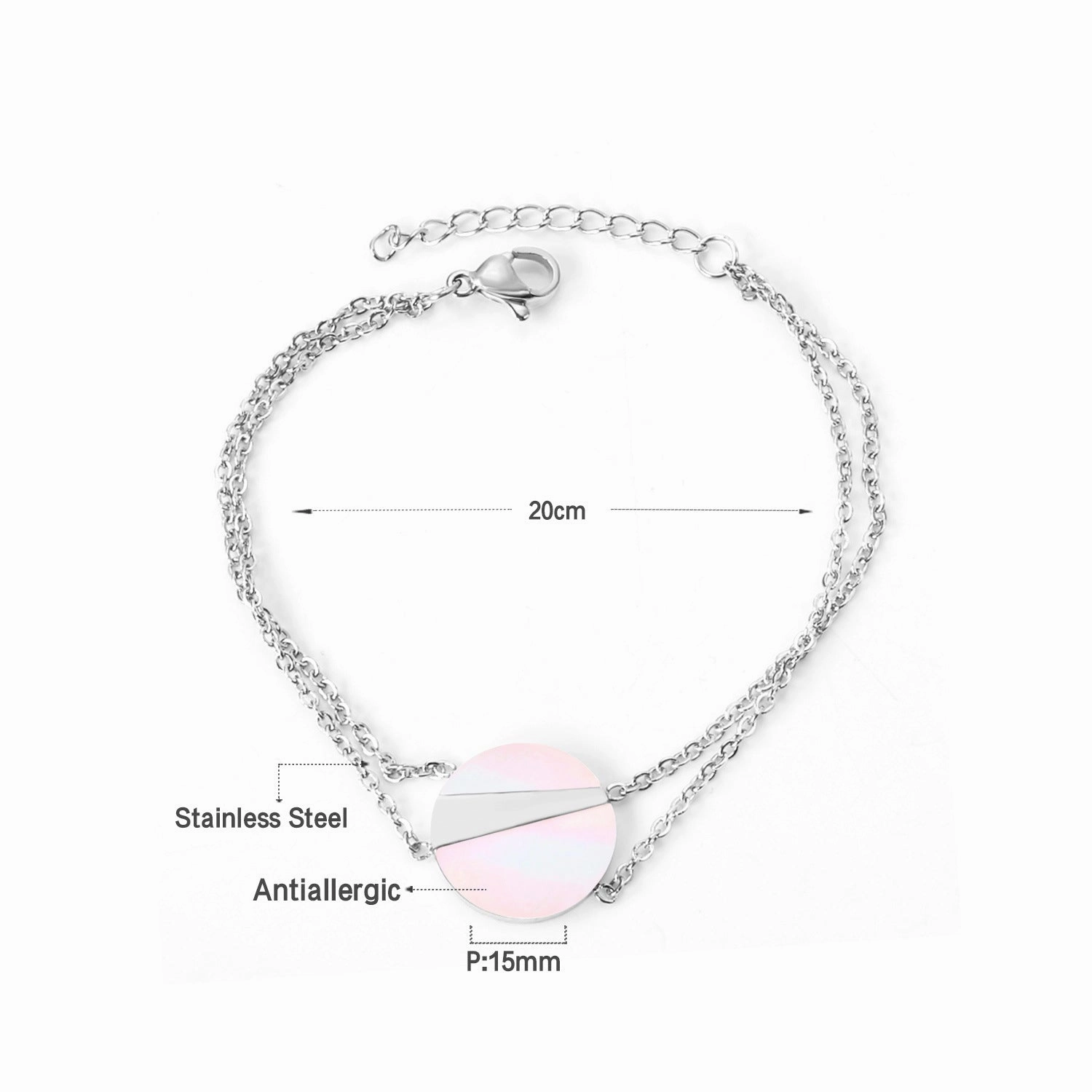 Wholesale Stainless Steel Love Circular Geometric Shell Double Layer Bracelet