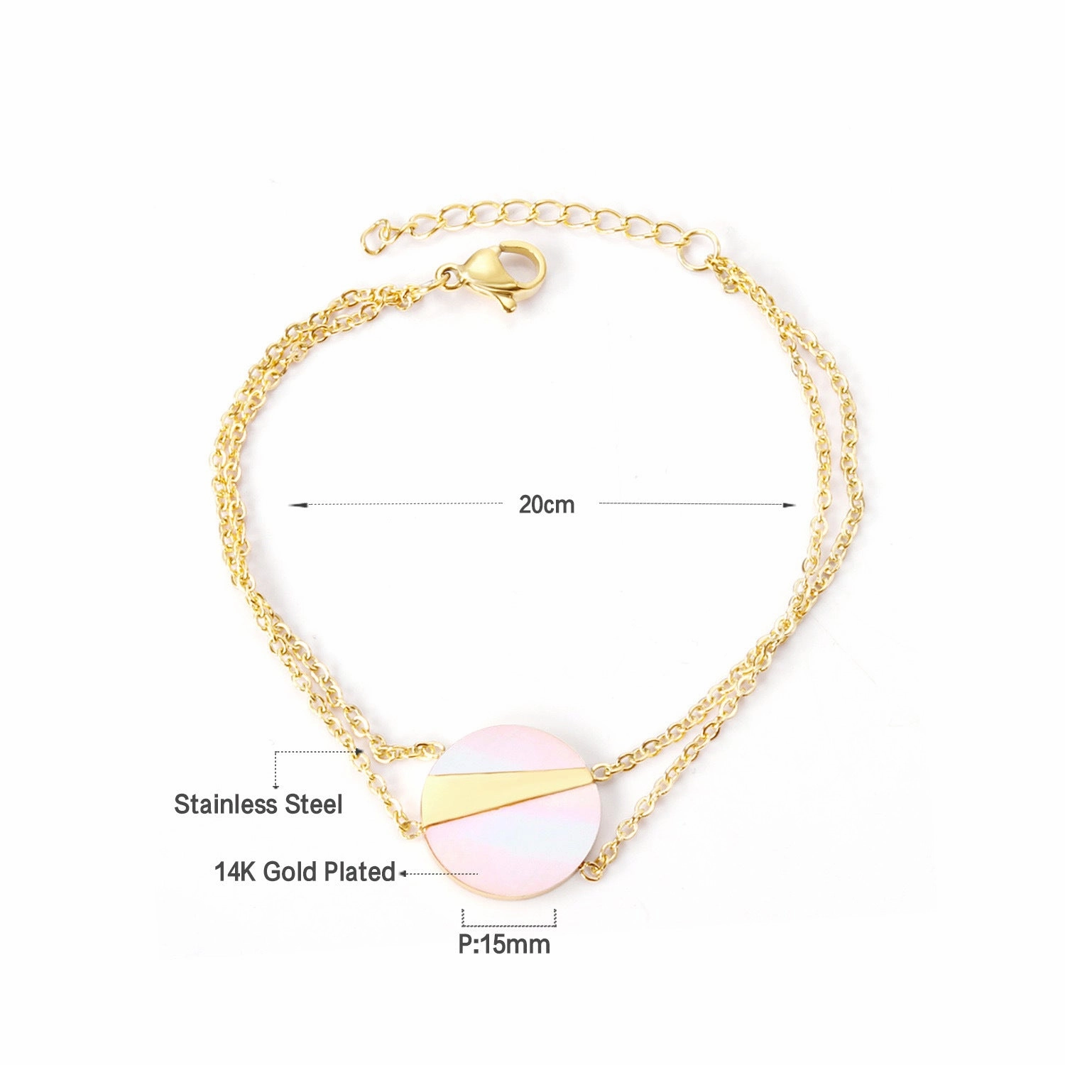 Wholesale Stainless Steel Love Circular Geometric Shell Double Layer Bracelet