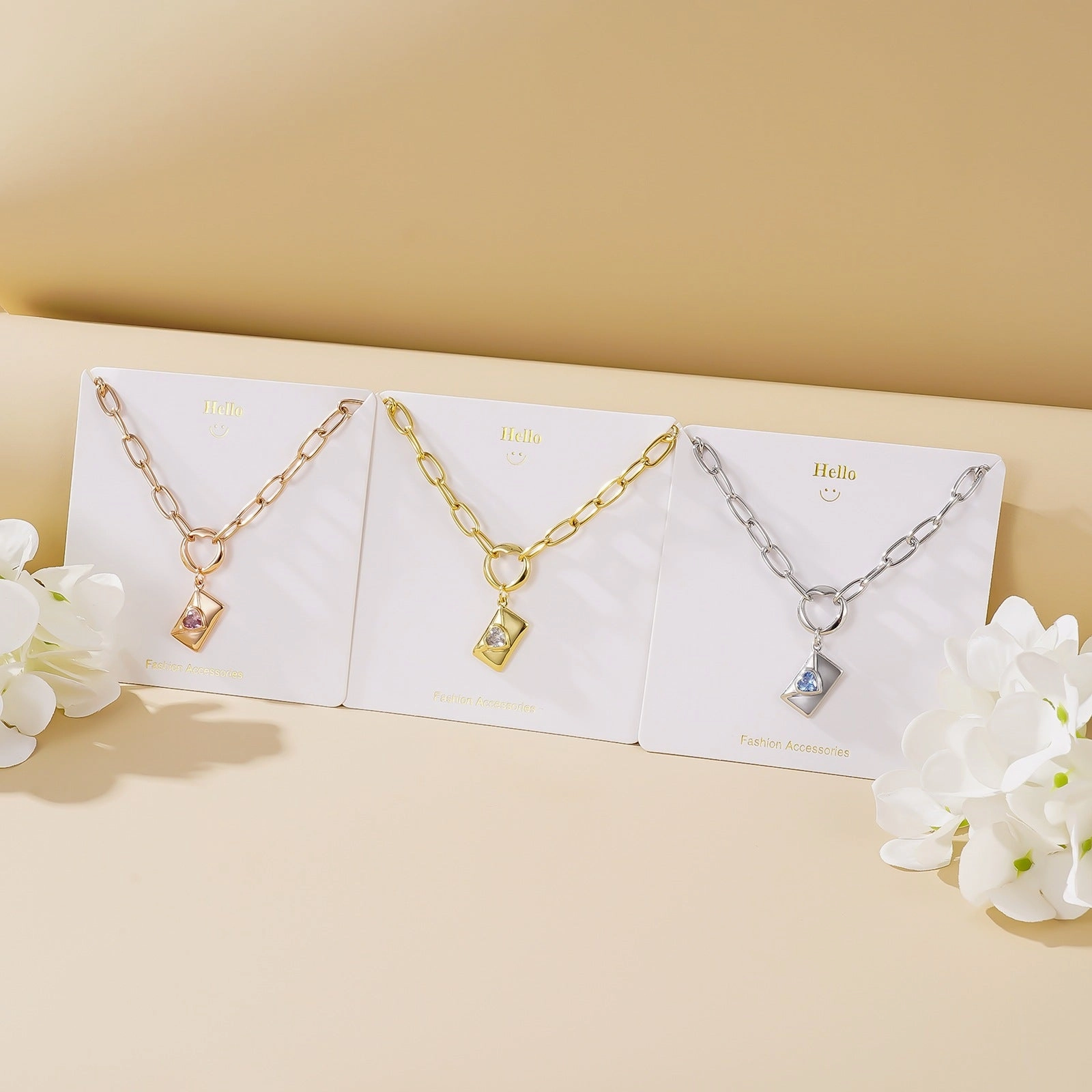 Wholesale Stainless Steel Love Envelope Pendant Necklace Set