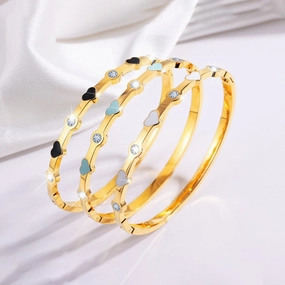 Wholesale Stainless Steel Love Heart Four Rhinestones Titanium Steel Bracelet