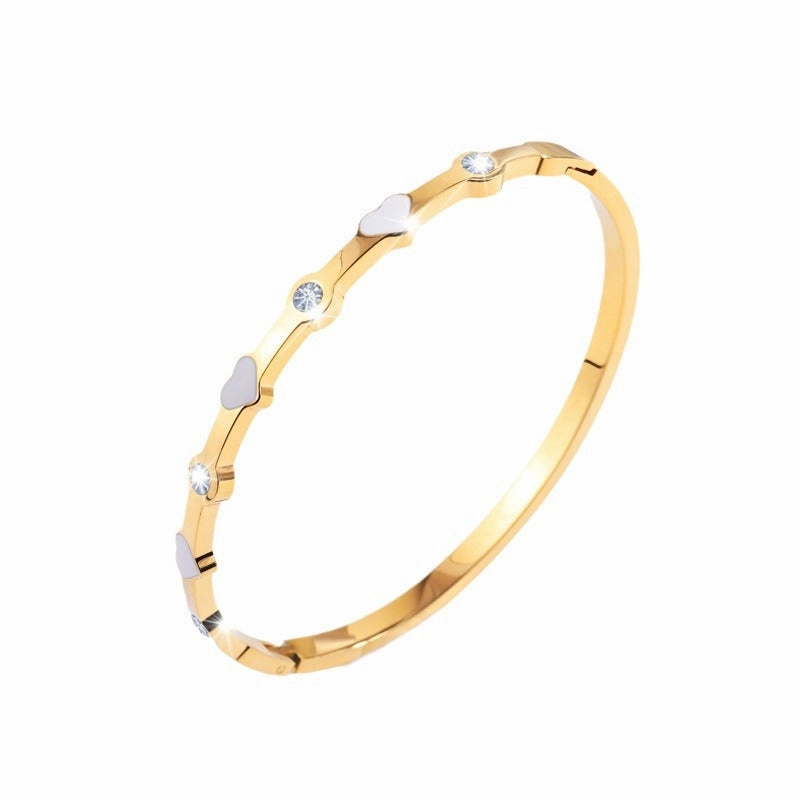 Wholesale Stainless Steel Love Heart Four Rhinestones Titanium Steel Bracelet