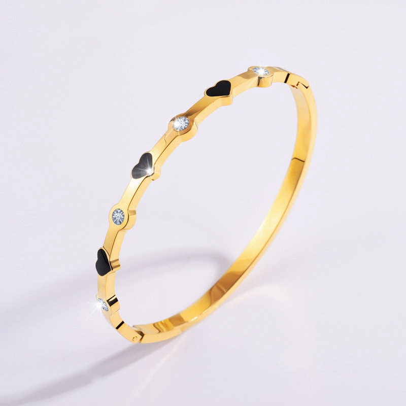 Wholesale Stainless Steel Love Heart Four Rhinestones Titanium Steel Bracelet