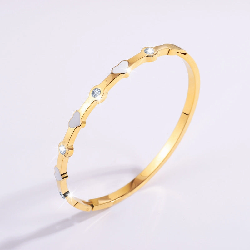 Wholesale Stainless Steel Love Heart Four Rhinestones Titanium Steel Bracelet