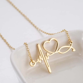 Wholesale Stainless Steel Love Heartbeat Electrocardiogram Necklace Clavicle Chain
