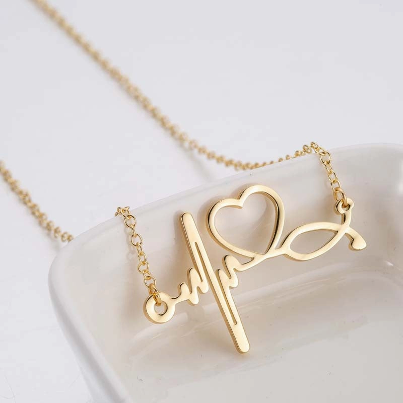 Wholesale Stainless Steel Love Heartbeat Electrocardiogram Necklace Clavicle Chain