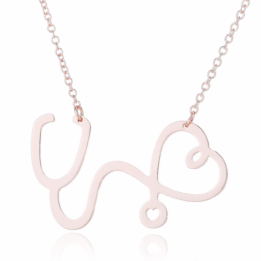Wholesale Stainless Steel Love Heartbeat Electrocardiogram Necklace Clavicle Chain