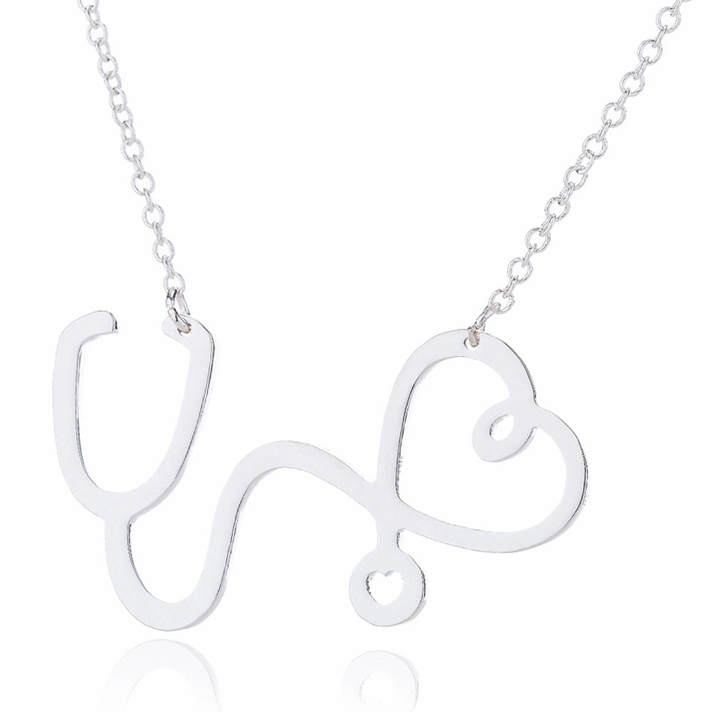 Wholesale Stainless Steel Love Heartbeat Electrocardiogram Necklace Clavicle Chain