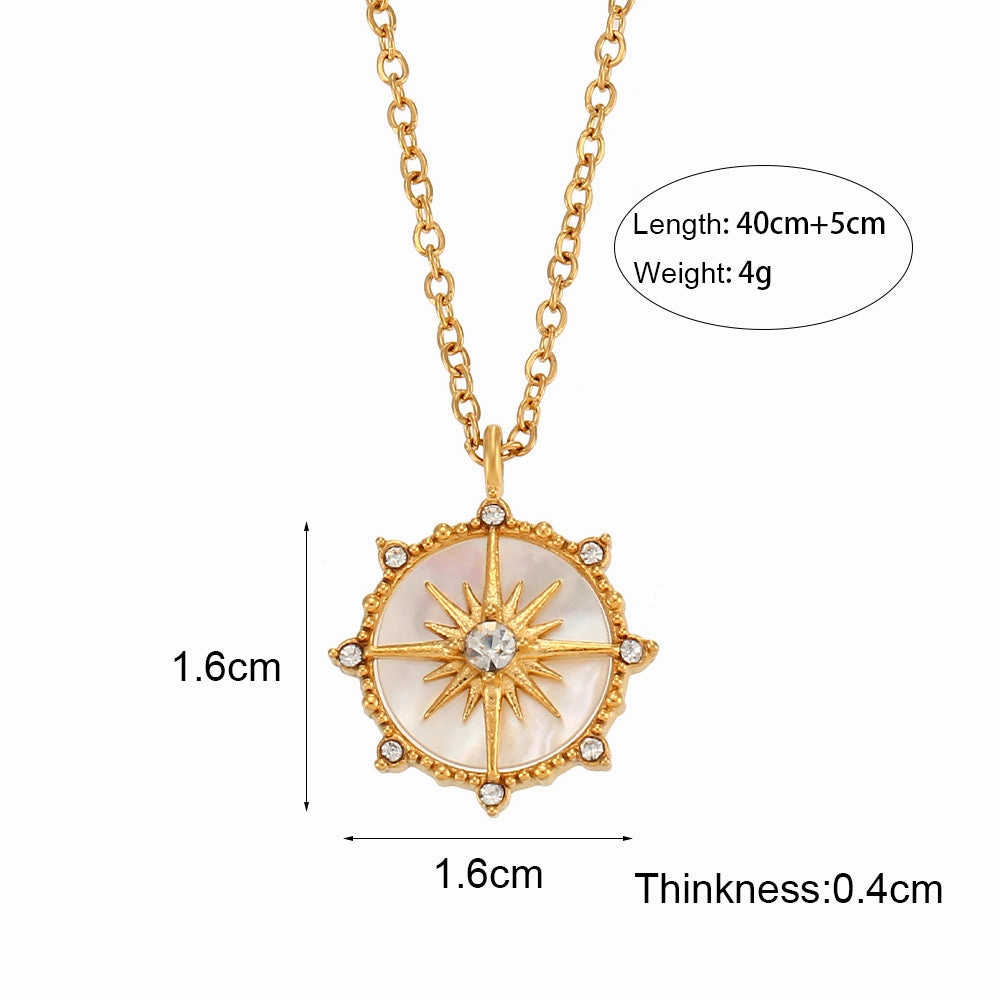 Wholesale Stainless Steel Lucky Wheel Eight Pointed Star Shell Necklace