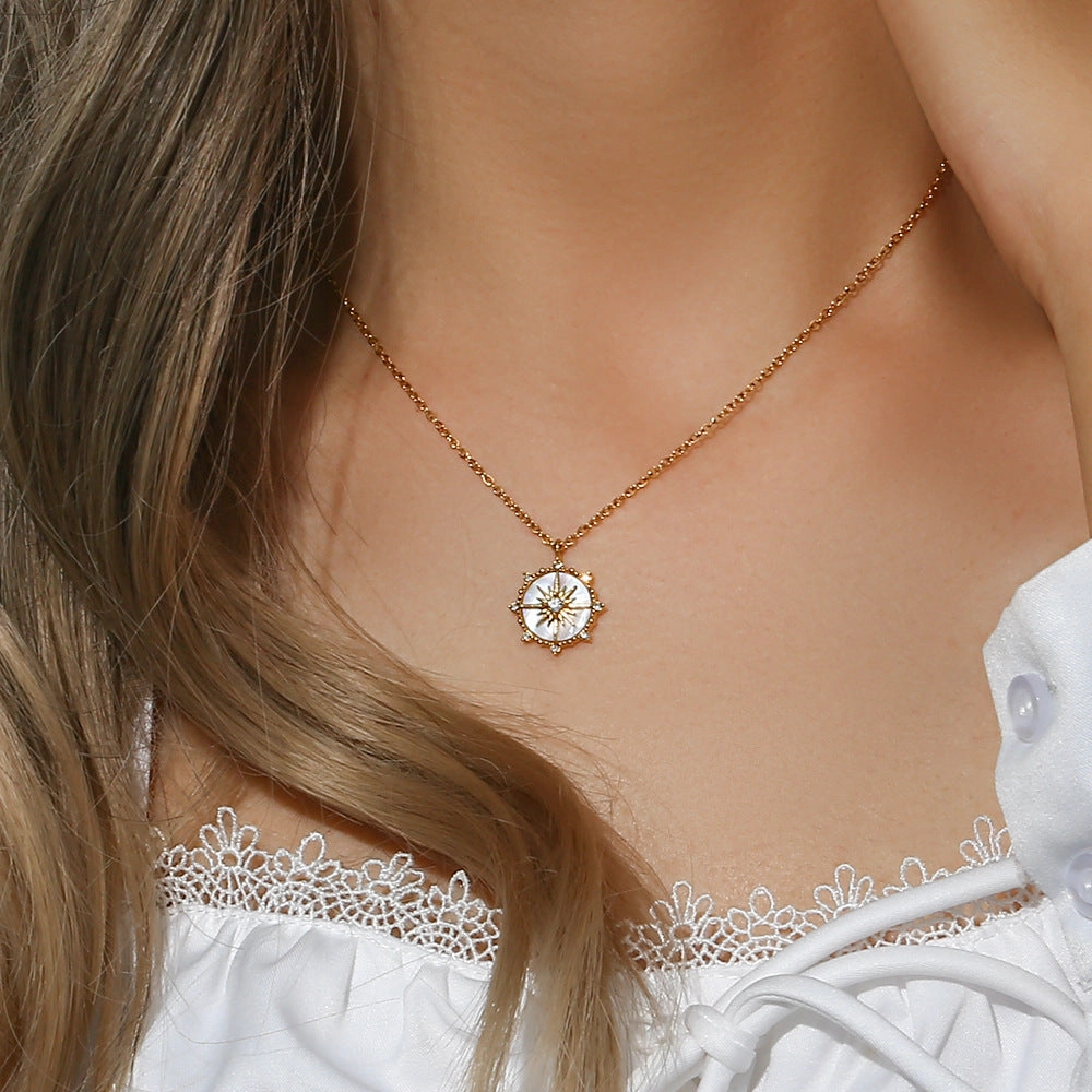 Wholesale Stainless Steel Lucky Wheel Eight Pointed Star Shell Necklace