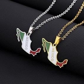 Wholesale Stainless Steel Mexico Map and Flag Necklace Sweater Chain