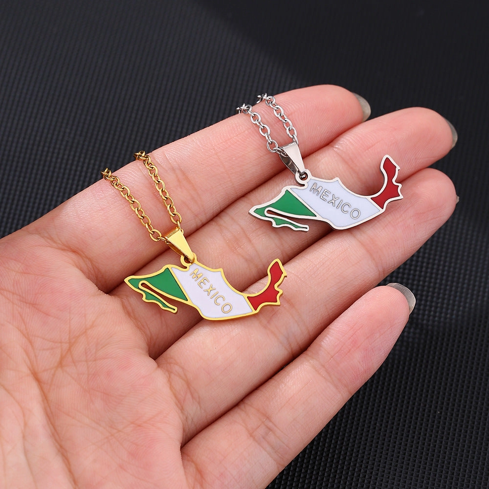 Wholesale Stainless Steel Mexico Map and Flag Necklace Sweater Chain