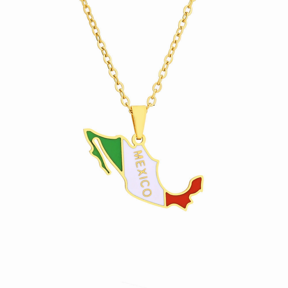 Wholesale Stainless Steel Mexico Map and Flag Necklace Sweater Chain