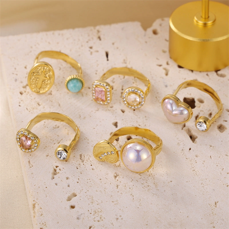 Wholesale Stainless Steel Micro Inlaid Zircon Pearl Rings